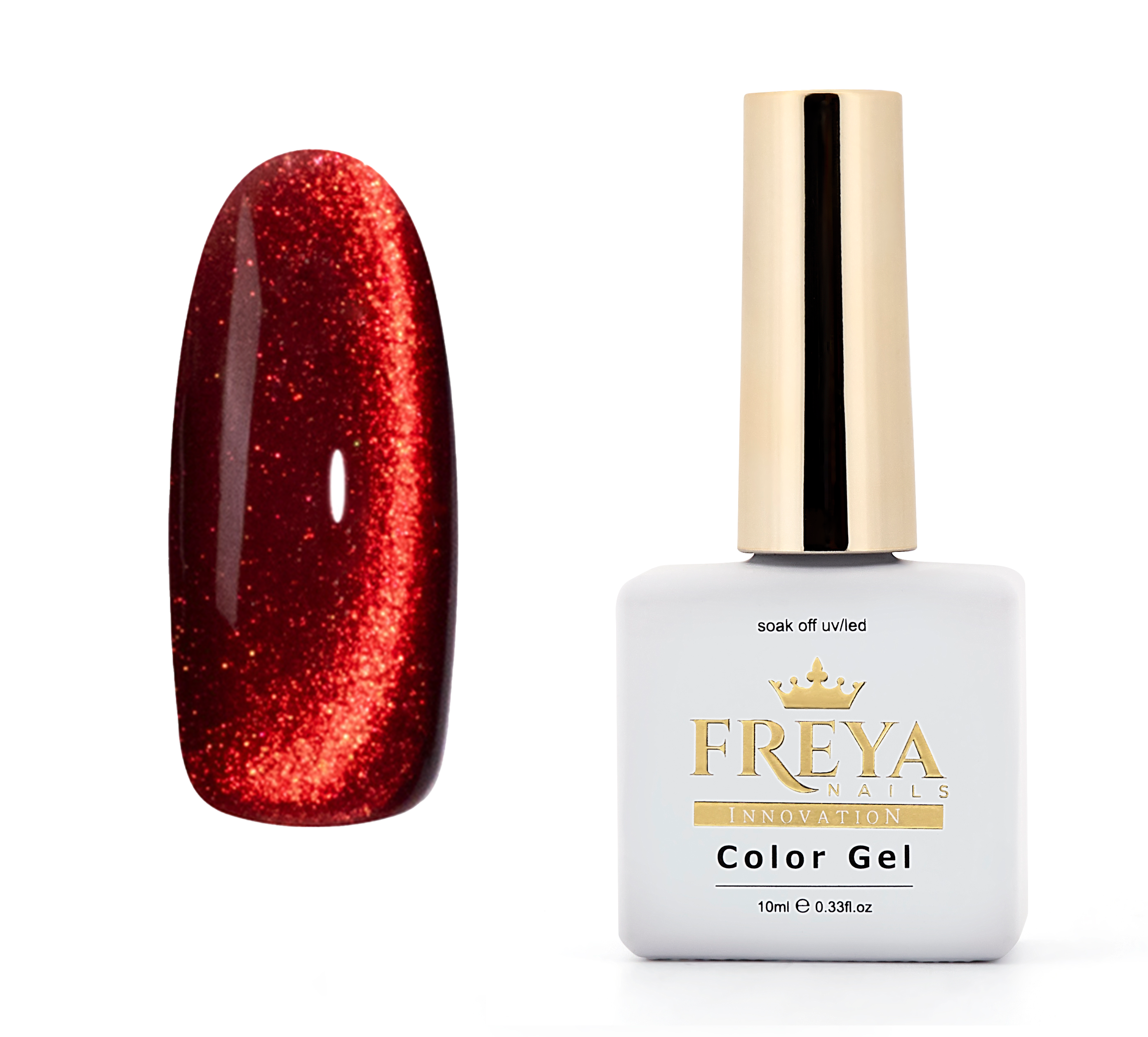Гел лак Lux Cat Eye - 01 с ефектен червен блясък и продуктова бутилка