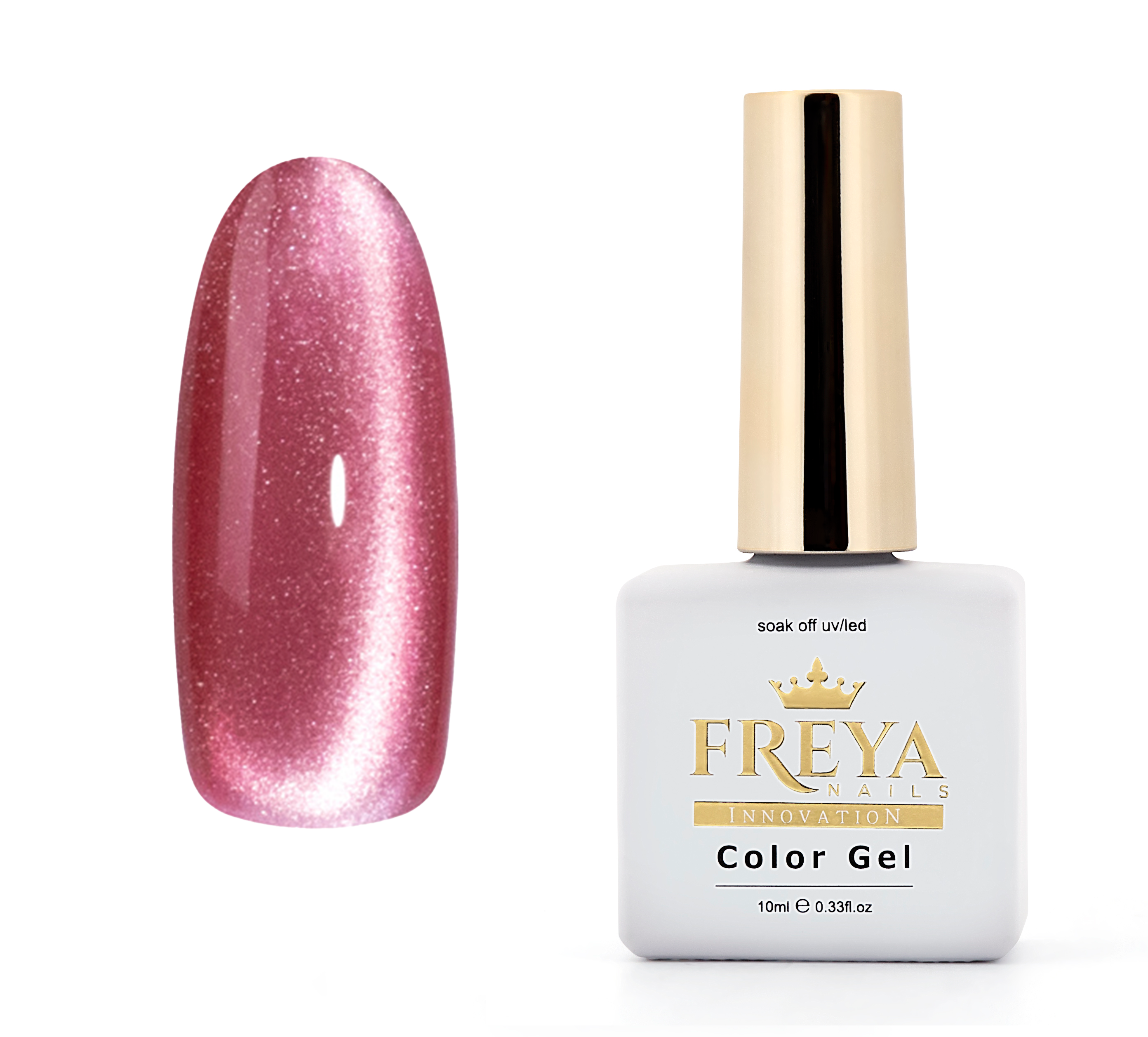 Гел лак Lux Cat Eye - 15 в червено розов нюанс до бутилка Freya Nails с бляскав ефект.