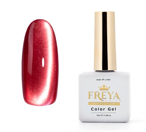 Гел лак Lux Cat Eye - 22, червено розов нюанс със стъклен блясък и бутилка Freya Nails