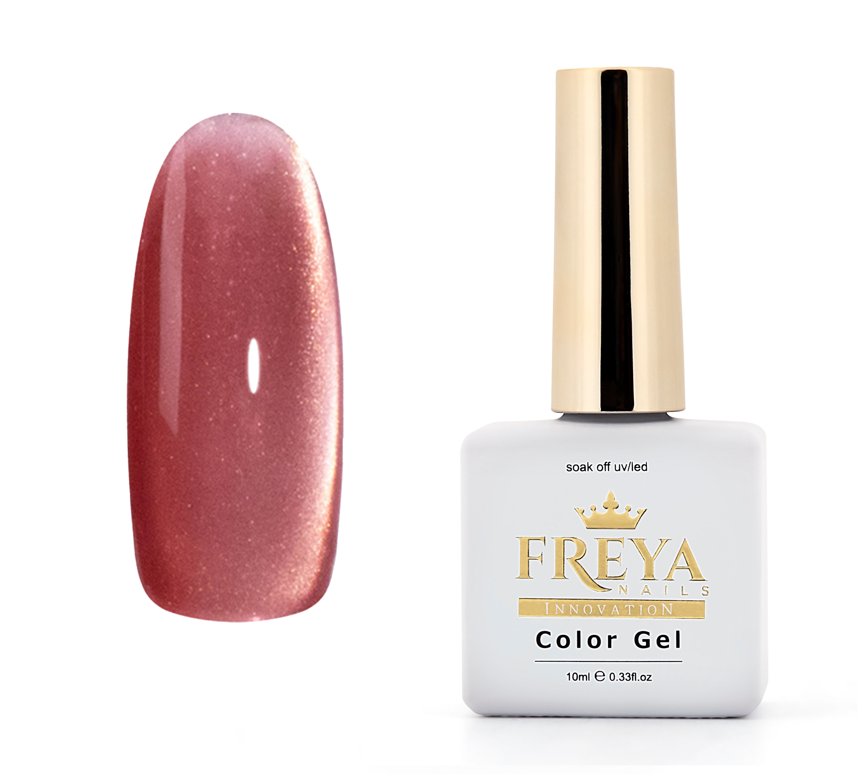 Гел лак Lux Cat Eye - 28 в червено розови нюанси и стъклен блясък, бутилка Freya Nails