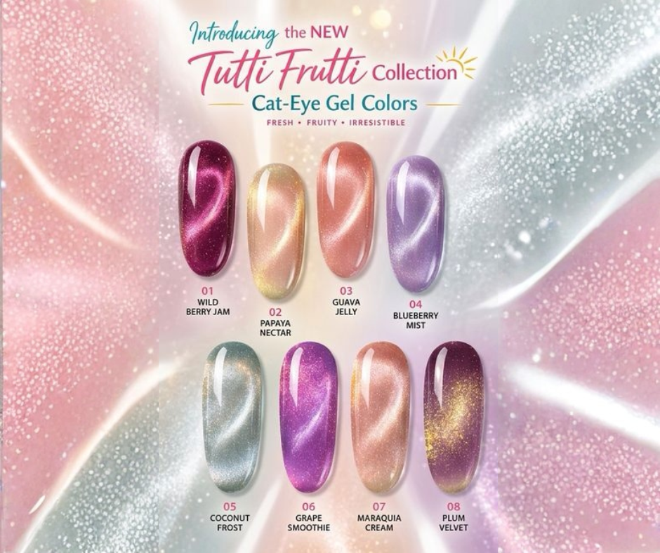 Цяла Колекция Tutti Frutti Cat Eye + ПОДАРЪК стикери - цветни гел лакове с cat eye ефект